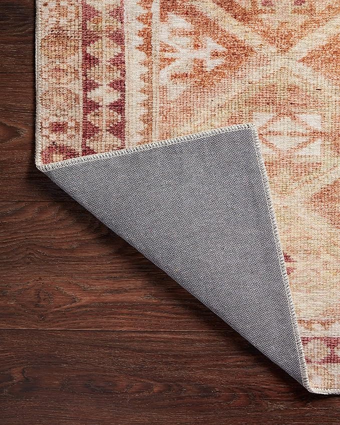 Loloi Layla Collection LAY-16 Natural/Spice 2'-6" x 7'-6" .13" Thick Runner Rug, Soft, Durable, Vintage Inspired, Distressed, Low Pile, Non-Shedding, Easy Clean, Printed, Living Room Rug
