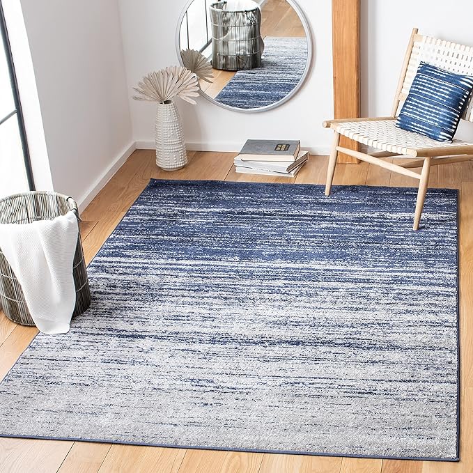 SAFAVIEH Area Rug 6x9 - Adirondack Collection - Navy & Grey, Modern Ombre Design, Non Shedding & Easy to Clean, Ideal for Living Room, Bedroom, Office, Dining Space (ADR113E)