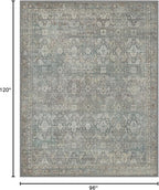 8x10 Area Rug Machine Washable Boho Rug for Living Room,Ultra-Thin Low Pile Carpet,Lightweight Indoor Printed Rug,Non Slip Floral Area Rug for Bedroom, Dining Room, Home Office,Grayish Blue