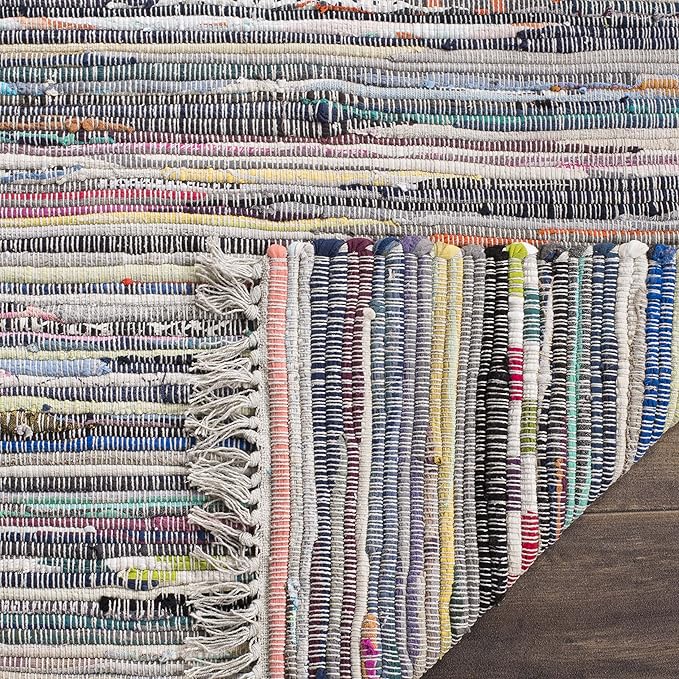 SAFAVIEH Rag Rug Collection Runner Rug - 2'3" x 11', Grey & Multi, Handmade Boho Stripe Cotton, Ideal for High Traffic Areas in Living Room, Bedroom (RAR121M)