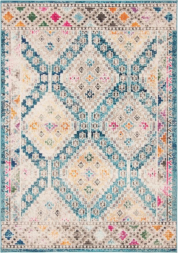 SAFAVIEH Madison Collection Area Rug - 5' x 7', Dark Blue & Yellow, Transitional Design, Slip Resistant & Stain Resistant, Ideal for High Traffic Areas in Living Room, Bedroom & Dining Room