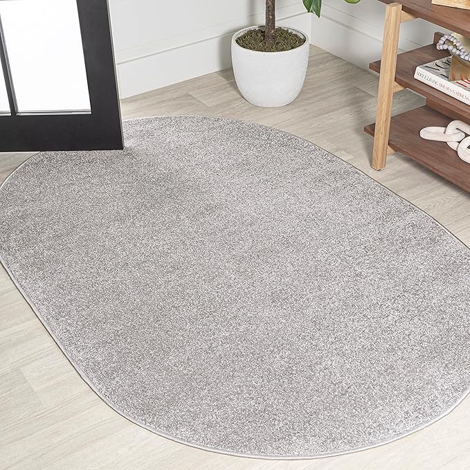 Eyely UES100K-6OV Supersoft Haze Solid Low-Pile Indoor Area Rug, Coastal, Bohemian, Minimalist, Classic, Casual for Bedroom,Kitchen,Living Room,Non Shedding,Easy-Washing, Gray, 6 X 9 Oval