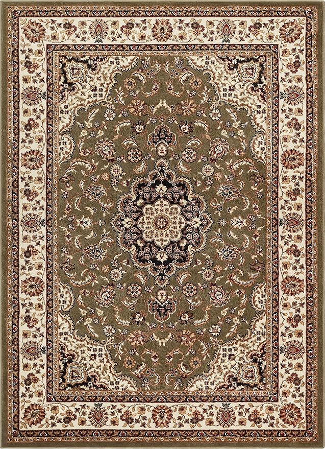 Well Woven Barclay Collection Medallion Kashan Green 5x7 Area Rug - for Living Room, Bedroom, and Dining Room