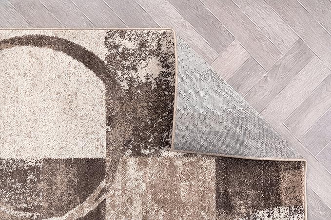 Rugshop Contemporary Abstract Circle Design Round Rug, Fade-Resistant Carpet for Living Room, Office, or Entryway, Brown, 6'6" Round