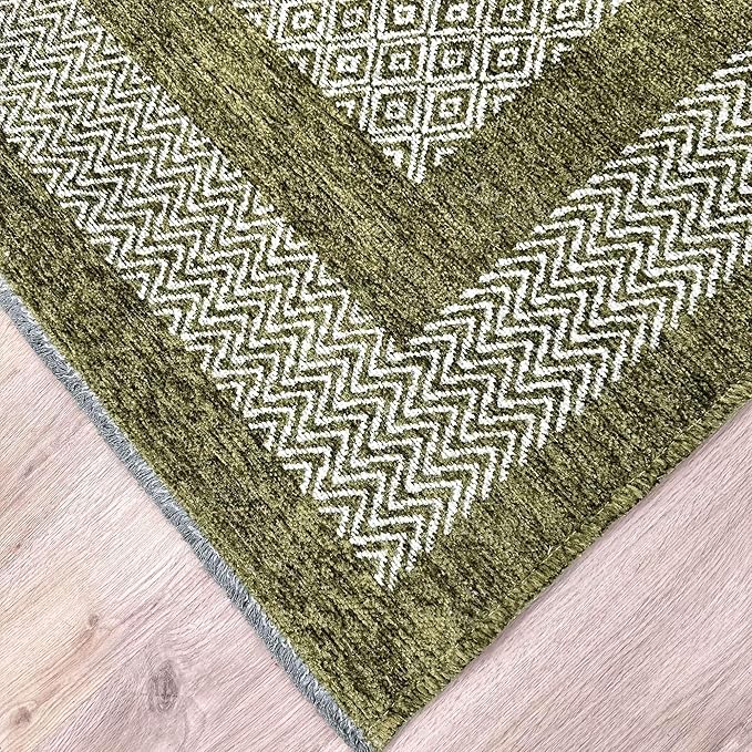 Alfa Rich 5x8 Green Washable Area Rugs for Living Room Bedroom Kitchen Cotton Pet Friendly Rug