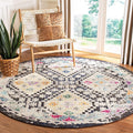 SAFAVIEH Madison Collection 3' Round Black / Yellow MAD418Z Boho Diamond Distressed Non-Shedding Dining Room Entryway Foyer Living Room Bedroom Area Rug