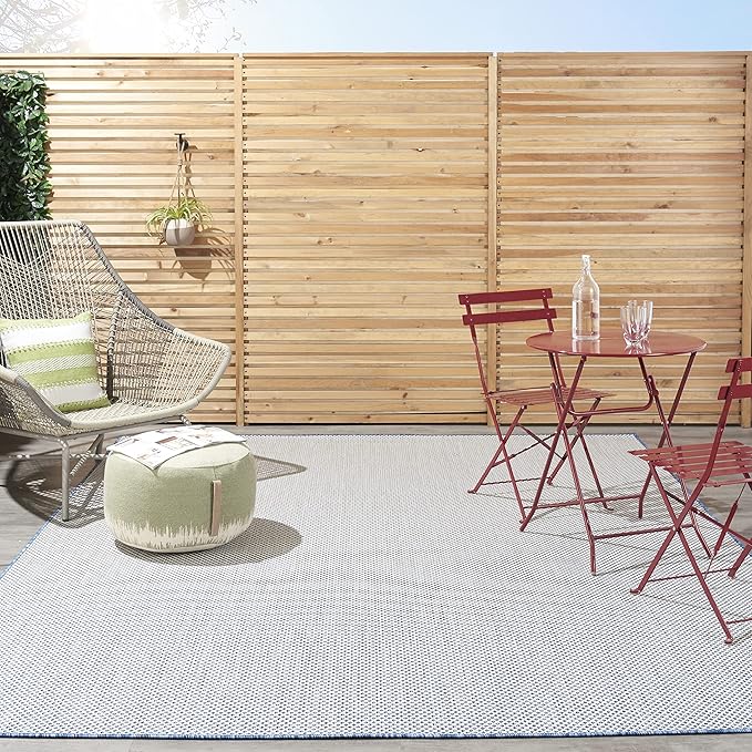 Nourison Home Courtyard Ivory Blue 10' x 14' Area Rug - Easy Clean, Non Shedding, Bed Room, Living Room, Dining Room, Kitchen (10' x 14')