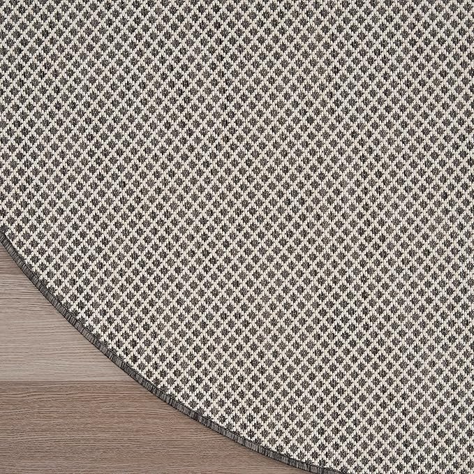 Nourison Home Courtyard Ivory Charcoal 6' x Round Area Rug - Easy Clean, Non Shedding, Bed Room, Living Room, Dining Room, Kitchen (6' x Round)