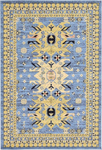 Unique Loom Taftan Collection Border Geometric Tribal Inspired Design Area Rug (6' 0 x 9' 0 Rectangular, Light Blue/ Gold)