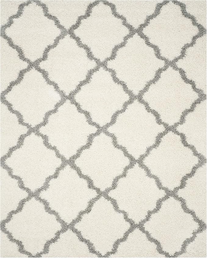 SAFAVIEH Dallas Shag Collection X-Large Area Rug - 11' x 15', Ivory & Grey, Trellis Design, Non-Shedding & Easy Care, 1.5-inch Thick Ideal for High Traffic Areas in Living Room, Bedroom (SGD257F)