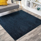 Eyely UES100C-7SQ Supersoft Haze Solid Low-Pile Indoor Area Rug, Coastal, Bohemian, Minimalist, Classic, Casual for Bedroom,Kitchen,Living Room,Non Shedding,Easy-Washing, Blue, 7' Square