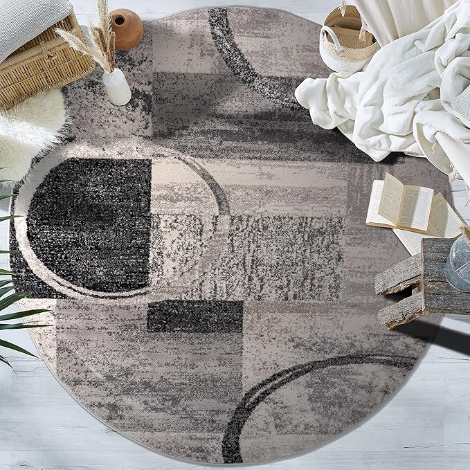 Rugshop Contemporary Abstract Circle Design Soft Area Rug 6' 6" Round Cream