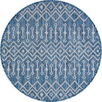 Unique Loom Outdoor Trellis Collection Area Rug - Tribal Trellis (3' 1" Round, Blue/ Ivory)