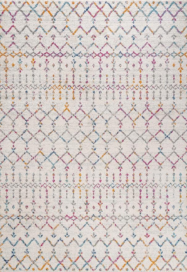 JONATHAN Y Boho Vintage Diamond Ivory/Multi Indoor Area Rug 4X6 ft, Moroccan Hype for Living Room, Bedroom, Kitchen, Office, Easy-Cleaning, High Traffic, Pet-Friendly, Non-Shedding (MOH101E-4)