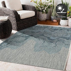 FH Home Outdoor Rug - Waterproof Easy to Clean Stain Resistant - Patio Indoor Outdoor Porch Deck Balcony Entryway - Modern Abstract - Freeport - Blue - 7ft 8in x 9ft 8in