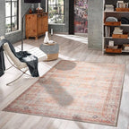 GLN Rugs Traditional Collection - Machine Washable Area Rug, Traditional Washable, Non Slip, Low Pile Chenille Rug, Living Room, Bedroom, Kitchen Rug (4' x 6' Terra/Multicolor 1153)