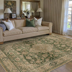 HUGEAR Retro Green Area Rug 5x7 Machine Washable Living Room Rugs Distressed Vintage Floral Low Pile Carpet Bedroom Office Dining Room Laundry Room Non Slip Soft Lightweight