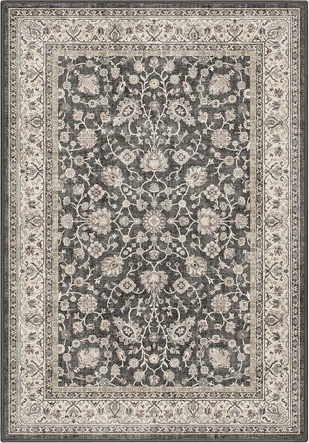 Well Woven Asha Rome Black 3'3" x 5' Area Rug - Oriental Floral Pattern, Easy Clean, Floor-Friendly Backing - for Living Room, Bedroom, and Dining Room