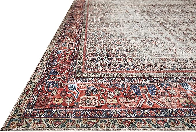 Loloi Layla Collection LAY-12 Ivory/Brick 3'-6" x 5'-6" .13" Thick Accent Rug, Soft, Durable, Vintage Inspired, Distressed, Low Pile, Non-Shedding, Easy Clean, Printed, Living Room Rug