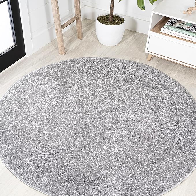 Eyely UES100A-4R Supersoft Haze Solid Low-Pile Indoor Area Rug, Coastal, Bohemian, Minimalist, Classic, Casual for Bedroom,Kitchen,Living Room,Non Shedding,Easy-Washing, Gray, 4' Round