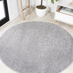 Eyely UES100A-6R Supersoft Haze Solid Low-Pile Indoor Area Rug, Coastal, Bohemian, Minimalist, Classic, Casual for Bedroom,Kitchen,Living Room,Non Shedding,Easy-Washing, Gray, 6' Round