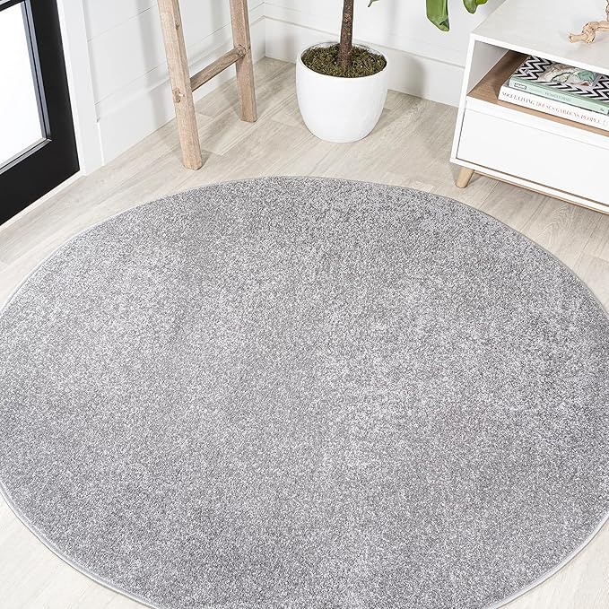 Eyely UES100A-6R Supersoft Haze Solid Low-Pile Indoor Area Rug, Coastal, Bohemian, Minimalist, Classic, Casual for Bedroom,Kitchen,Living Room,Non Shedding,Easy-Washing, Gray, 6' Round