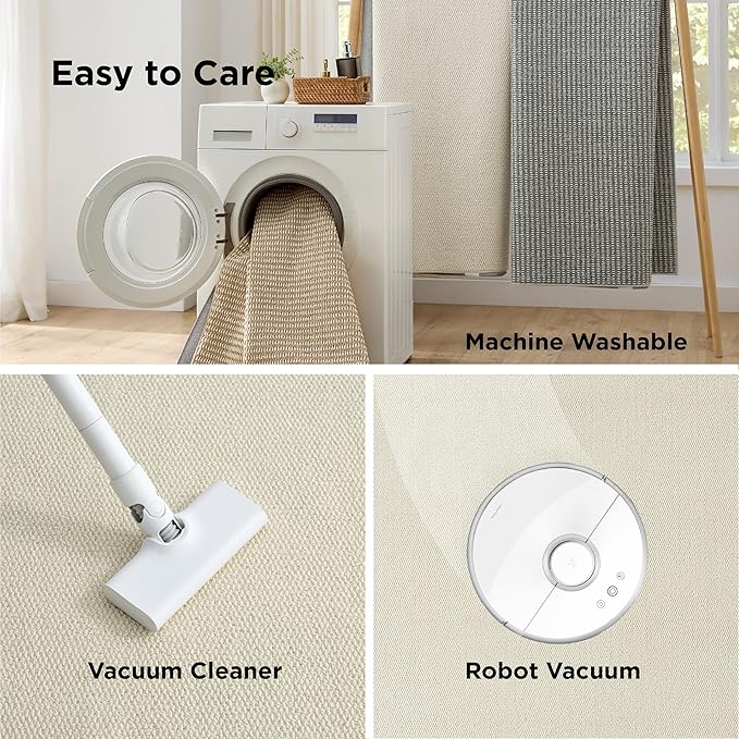 Bedsure 6x9 Faux Wool Area Rugs for Living Room, Machine Washable Carpet, Non-Slip Backing, Pet Friendly Throw Rug for Bedroom Dining Room, Linen