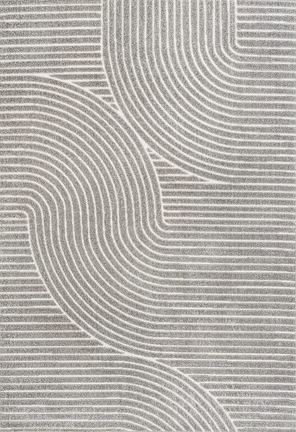 JONATHAN Y Hallie High-Low Curve Gray/Ivory Indoor/Outdoor Area Rug, 8x10, Minimalist, Pet Friendly, Non-Shedding, Stain Resistant, Hose-Washable for Backyard, Patio, Porch (SCN100A-8)