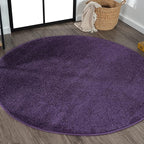 Eyely UES100N-4R Supersoft Haze Solid Low-Pile Indoor Area Rug, Coastal, Bohemian, Minimalist, Classic, Casual for Bedroom,Kitchen,Living Room,Non Shedding,Easy-Washing, Purple, 4' Round