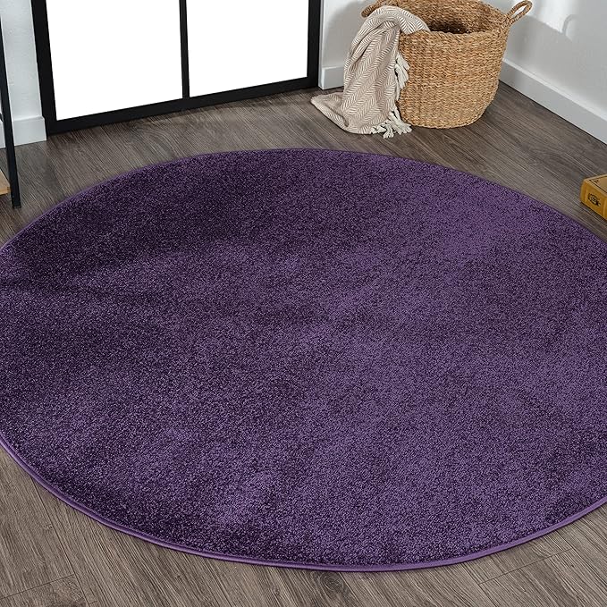 Eyely UES100N-8R Supersoft Haze Solid Low-Pile Indoor Area Rug, Coastal, Bohemian, Minimalist, Classic, Casual for Bedroom,Kitchen,Living Room,Non Shedding,Easy-Washing, Purple, 8' Round