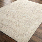 Hauteloom Nakia Bohemian Vintage Medallion Area Rug - Damask Floral Fade Look Carpet for Living Room, Bedroom - Farmhouse - Ivory, Cream, Medium Brown - 3'11" x 5'7"