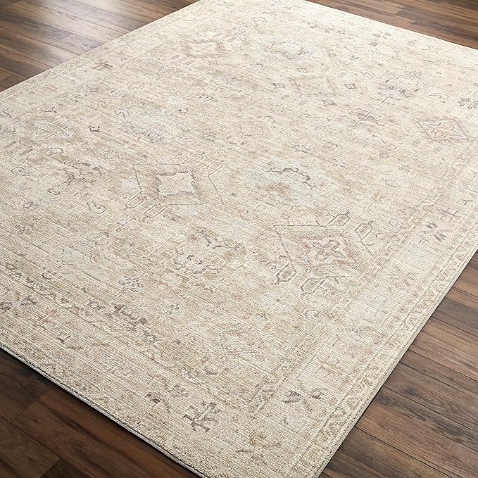Hauteloom Nakia Bohemian Vintage Medallion Area Rug - Damask Floral Fade Look Carpet for Living Room - Farmhouse - Ivory, Cream, Medium Brown - 9'2" x 12' (9x12 Area Rug)