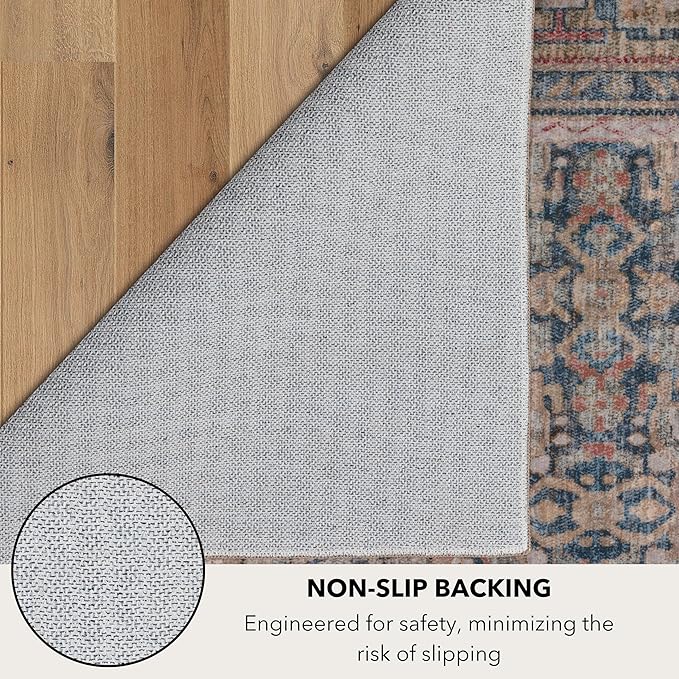 Kuden 3x5 Small Rug, Machine Washable, Non-Slip Backing, Vintage Style, Soft, Low Pile, Area Rugs for Entryway Kitchen Indoor Entrance