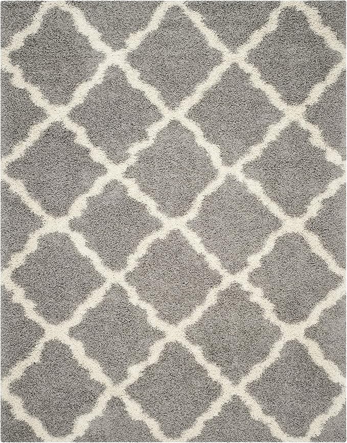 SAFAVIEH Dallas Shag Collection Area Rug - 8'6" x 12', Grey & Ivory, Trellis Design, Non-Shedding & Easy Care, 1.5-inch Thick Ideal for High Traffic Areas in Living Room, Bedroom (SGD257G)