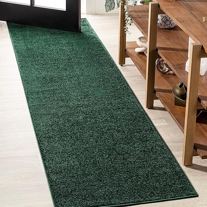 JONATHAN Y Haze Solid Low-Pile Emerald Runner Rug 2x8, Coastal,Bohemian,Minimalist,Classic, Easy-Cleaning for Living Room,Bedroom,Kitchen,Pet Friendly,Non-Shedding (SEU100L-28)