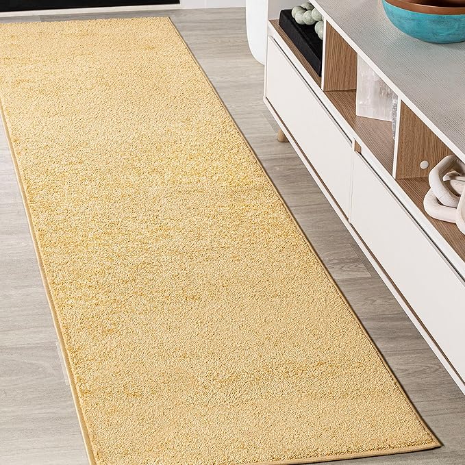 Eyely UES100B-216 Supersoft Haze Solid Low-Pile Indoor Runner Rug, Coastal, Bohemian, Minimalist, Classic, Casual for Bedroom,Kitchen,Living Room,Non Shedding,Easy-Washing, Yellow, 2 X 16