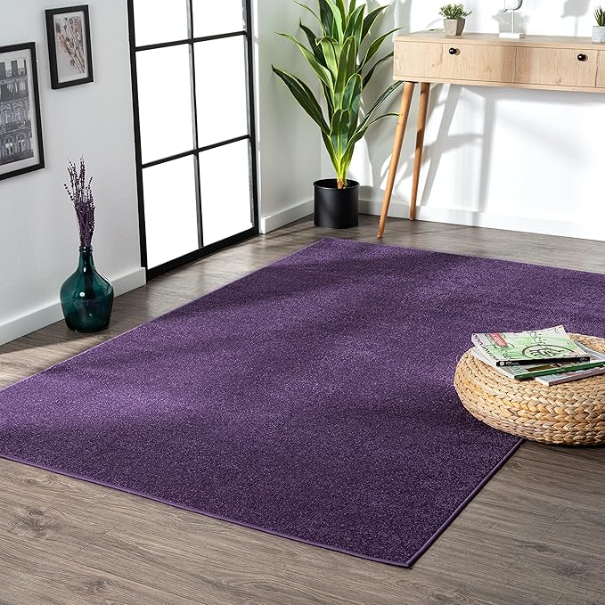 Eyely UES100N-5 Supersoft Haze Solid Low-Pile Indoor Area Rug Casual;Contemporary;Solid;Traditional, Bedroom, Kitchen, Living Room, Easy-Cleaning, Non-Shedding, 5 X 8, Purple