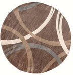 Rugshop Modern Wavy Circles Design Round Rug, Carpet with Jute Backing for Dining Room, Bedroom, or Living Room, Brown, 6'6" Round