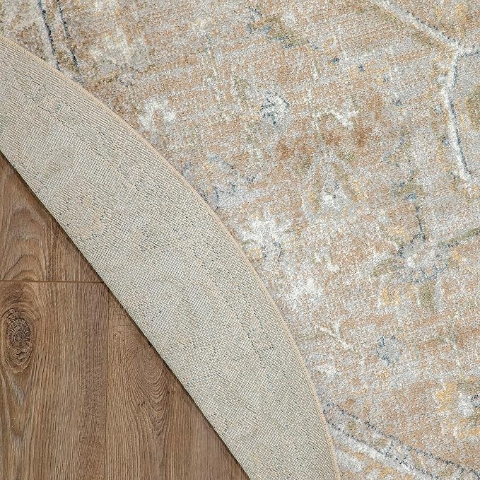 Nourison Home Astra Machine Washable Beige 5'3" x Round Area Rug - Easy Clean, Non Shedding, Bed Room, Living Room, Dining Room, Kitchen (5' x Round)