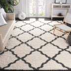 SAFAVIEH Dallas Shag Collection Area Rug - 10' Square, Ivory & Dark Grey, Trellis Design, Non-Shedding & Easy Care, 1.5-inch Thick Ideal for High Traffic Areas in Living Room, Bedroom (SGD257H)