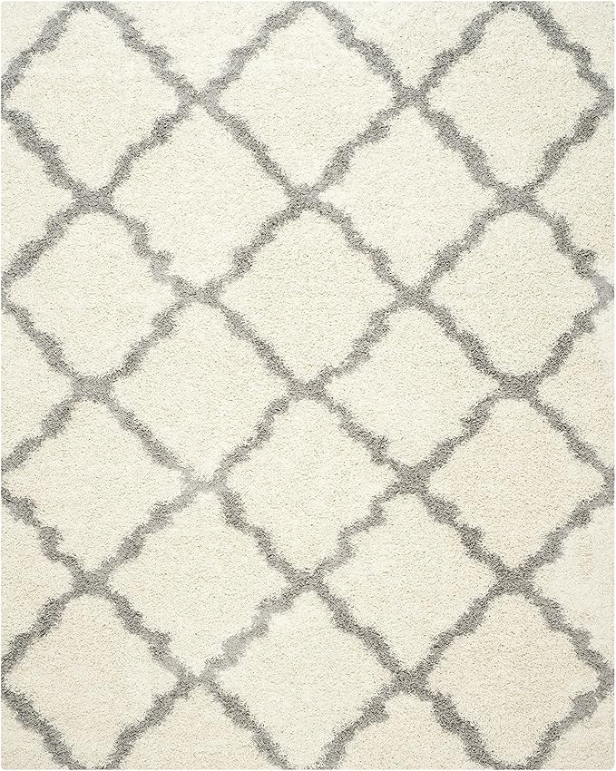 SAFAVIEH Dallas Shag Collection Area Rug - 5'1" x 7'6", Ivory & Grey, Trellis Design, Non-Shedding & Easy Care, 1.5-inch Thick Ideal for High Traffic Areas in Living Room, Bedroom (SGD257F)