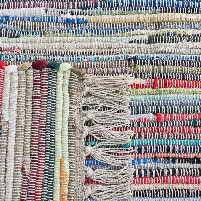 SAFAVIEH Rag Rug Collection Runner Rug - 2'3" x 9', Grey & Multi, Handmade Boho Stripe Cotton, Ideal for High Traffic Areas in Living Room, Bedroom (RAR121M)