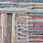 SAFAVIEH Rag Rug Collection Area Rug - 6' Square, Grey & Multi, Handmade Boho Stripe Cotton, Ideal for High Traffic Areas in Living Room, Bedroom (RAR121M)
