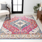 JONATHAN Y Boho Vintage Fuchsia/White Indoor Area Rug, 3x5, Bohemian Flair Medallion, Floral Easy-Cleaning High Traffic for Living Room, Bedroom, Kitchen, Pet-Friendly, Non-Shedding (BMF106C-3)
