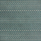 Unique Loom Outdoor Trellis Collection Area Rug - Tribal Trellis (13' Square, Teal/ Ivory)