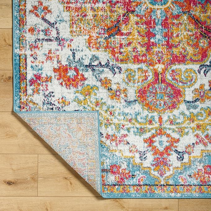 Livabliss Odelia Vintage Bohemian Area Rug,5'3" x 7'3",Orange/Aqua