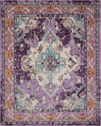SAFAVIEH Monaco Collection Area Rug - 8' x 10', Violet & Light Blue, Boho Chic Medallion Distressed Design, Non-Shedding & Easy Care, Ideal for High Traffic Areas in Living Room, Bedroom (MNC243L)