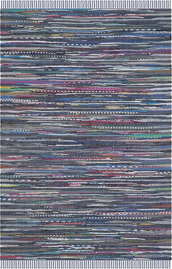 SAFAVIEH Rag Rug Collection Accent Rug - 4' x 6', Purple & Multi, Handmade Boho Stripe Cotton, Ideal for High Traffic Areas in Entryway, Living Room, Bedroom (RAR121D)