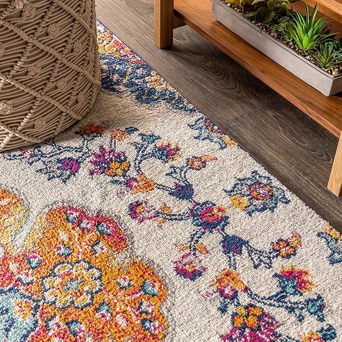 JONATHAN Y Boho Vintage Blue/Multi Runner Rug, 2x18, Bohemian Flair Medallion, Floral Easy-Cleaning High Traffic for Living Room, Bedroom, Kitchen, Pet-Friendly, Non Shedding (BMF106A-218)