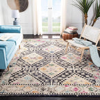 SAFAVIEH Area Rug 8x10 - Madison Collection - Large - Black & Yellow, Boho Diamond Distressed Design, Non-Shedding & Easy Cleaning, Ideal for Living Room, Bedroom, Office, Dining Space (MAD418Z)